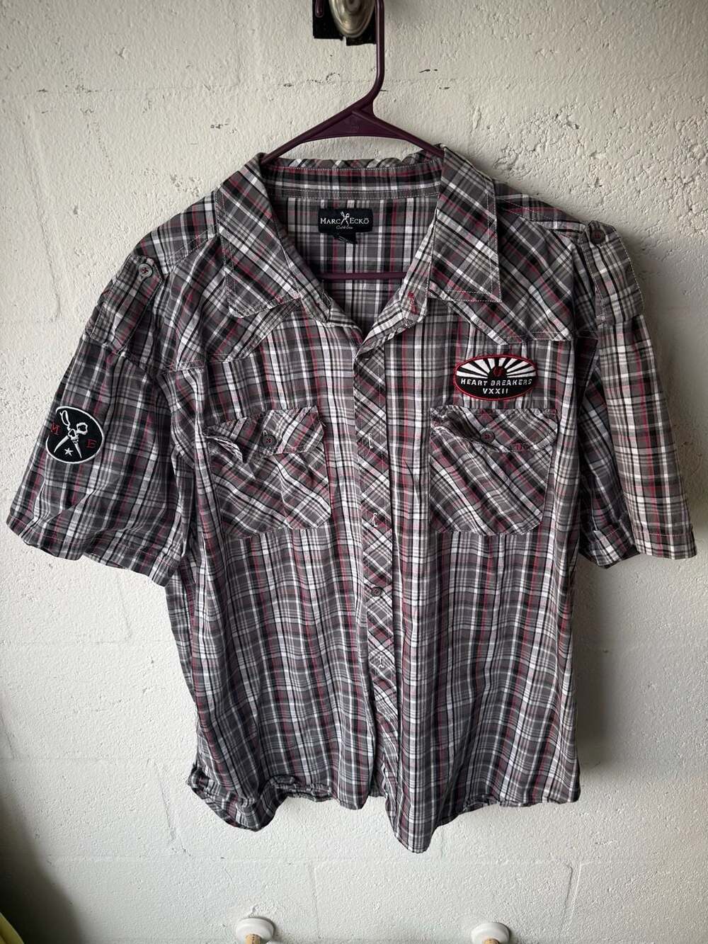 Marc Ecko Cut & Sew Heart Breakers VXXII Plaid Short Sleeve Shirt